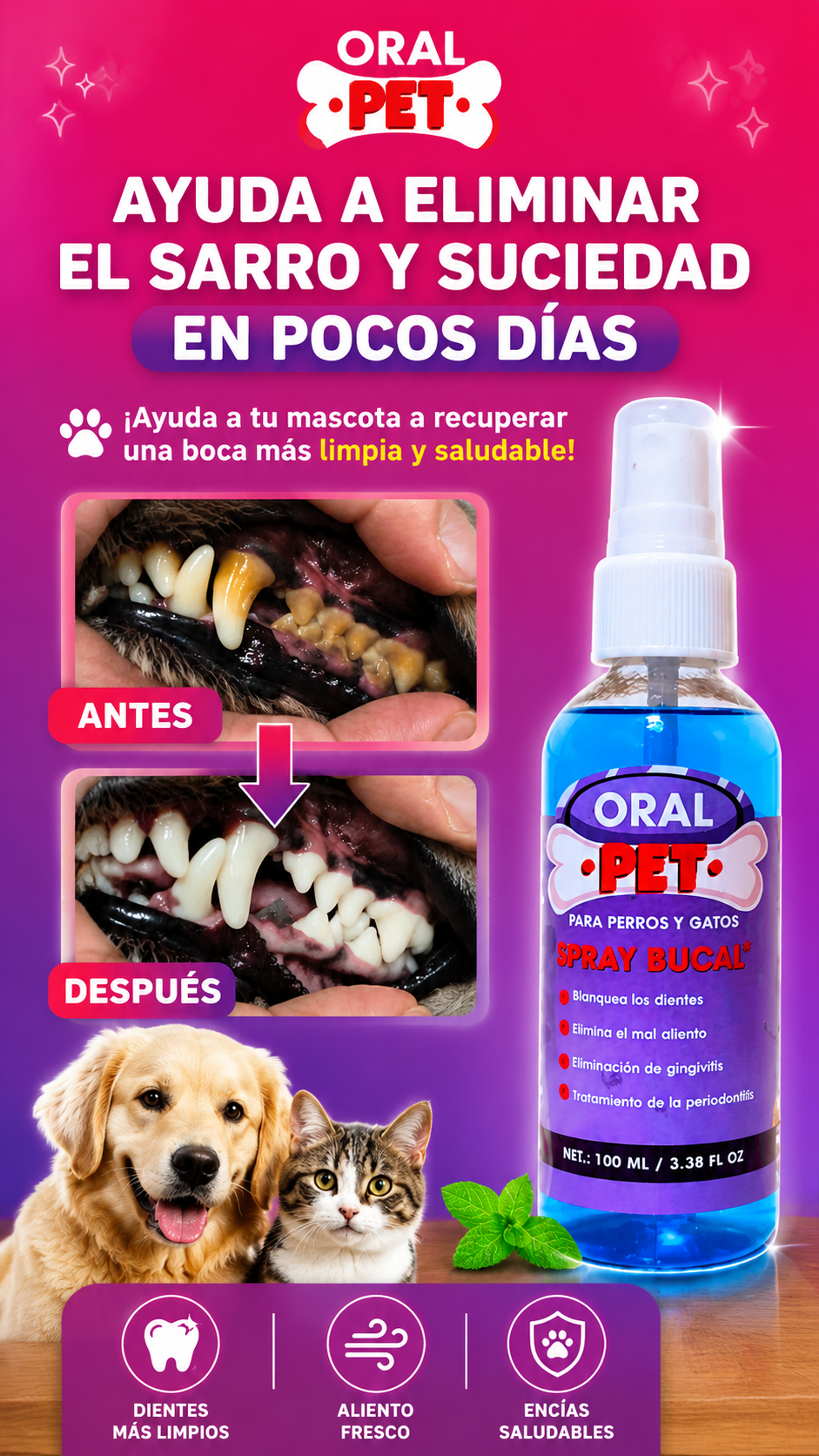 OralPet Spray Bucal Mascotas | Aliento Fresco y Cuidado Dental